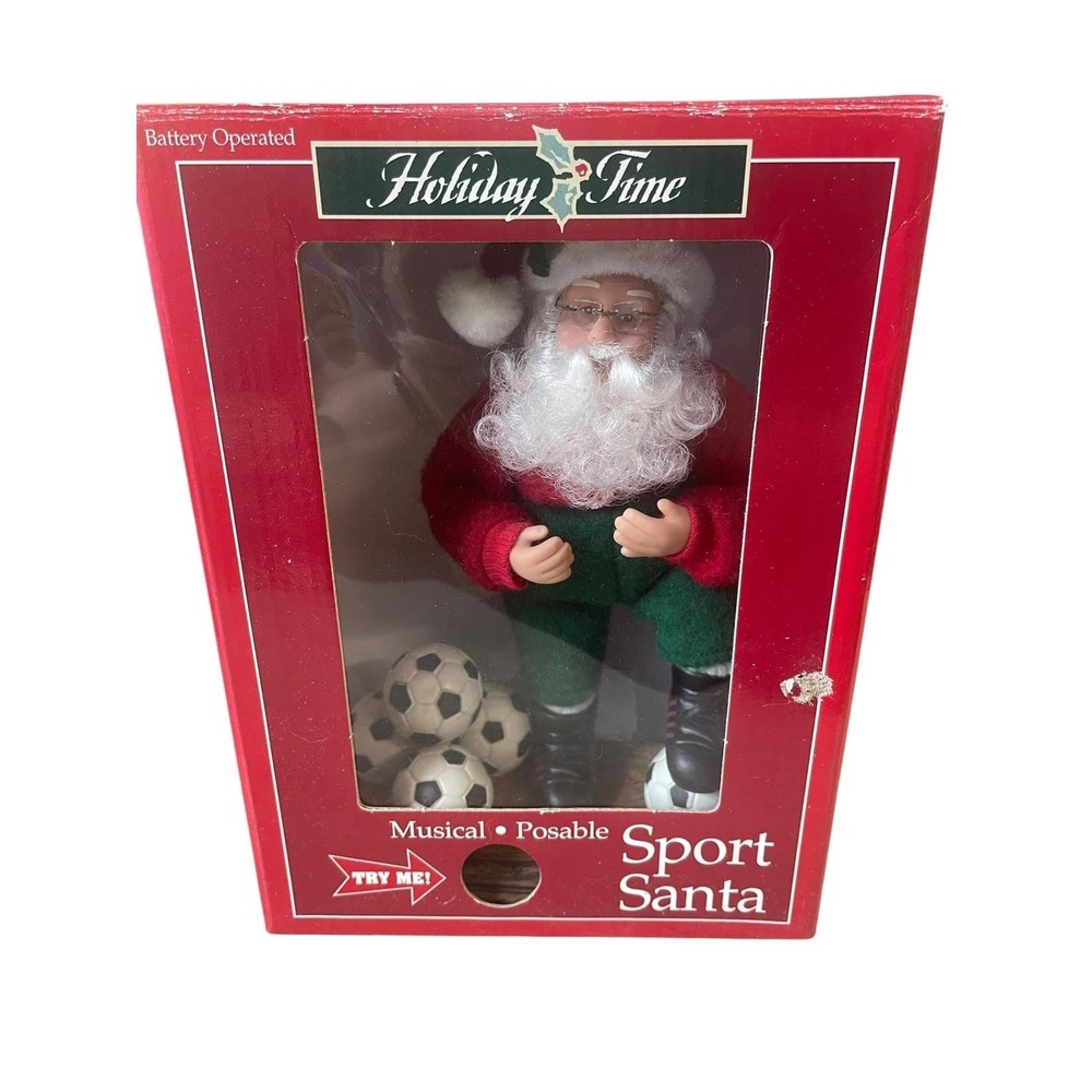 Holiday Time Musical Posable Sport Santa Soccer Figurine NIB‎ Christmas Decor